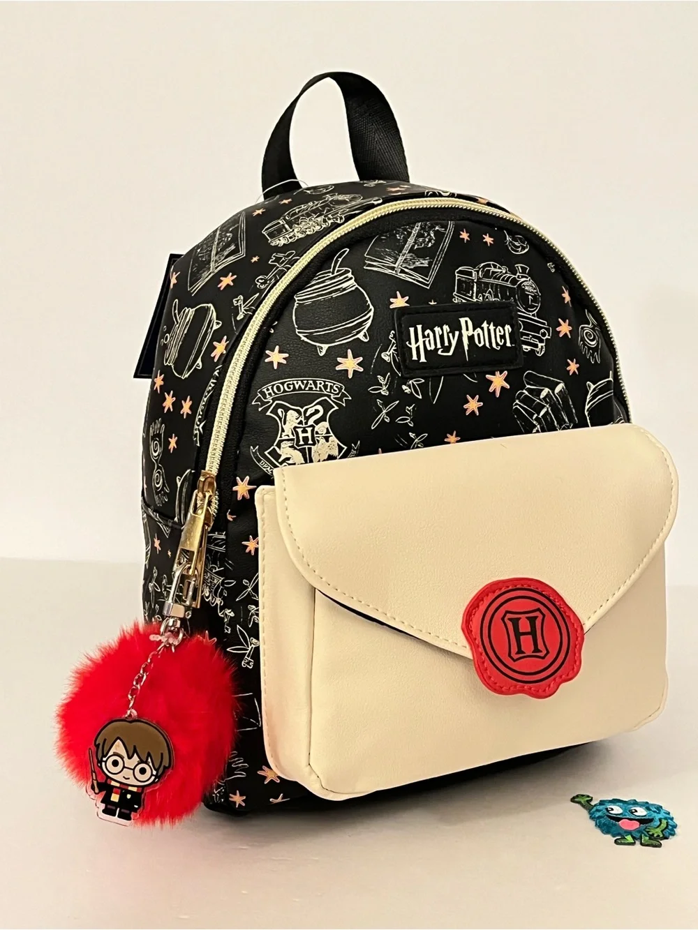 Hogwarts Acceptance Letter Backpack with Red Pom Charm Zipper Pull